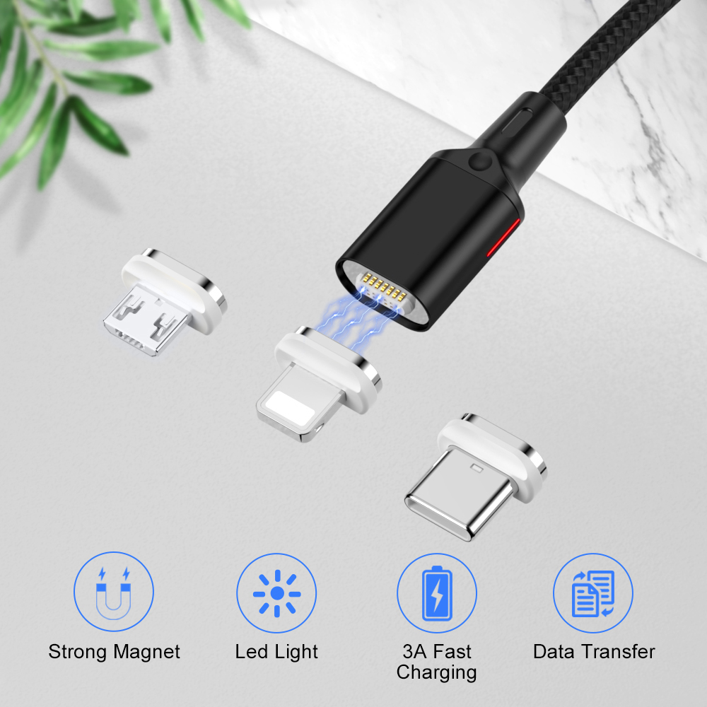 Forever Core kabel magnetyczny 3w1 USB - Lightning + USB-C + microUSB 1,0 m czarny 20W z przesy�em danych / 4