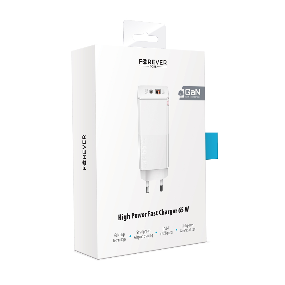 Forever Core �adowarka sieciowa PD+ QC 3.0 GaN 1x USB 1x USB-C 65W bia�a / 6