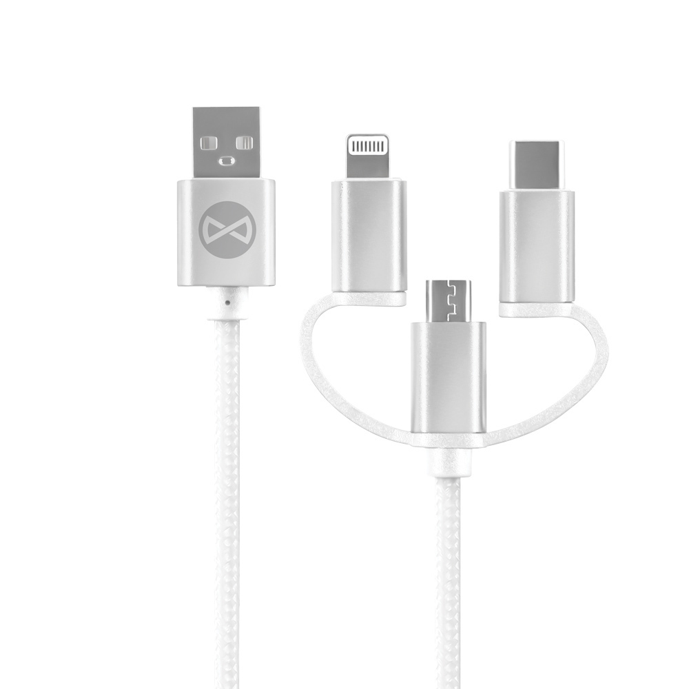 Forever kabel 3w1 USB - Lightning + USB-C + microUSB 1,2 m 3A WHP300 bia�y