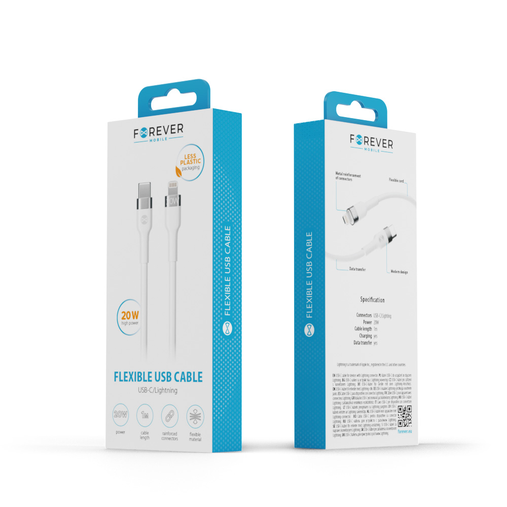 Forever kabel Flexible USB-C - Lightning 1,0 m 20W bia�y / 3