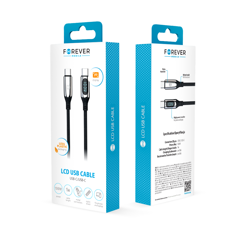 Forever kabel LCD USB-C - Lightning 1,0 m 27W czarny / 2
