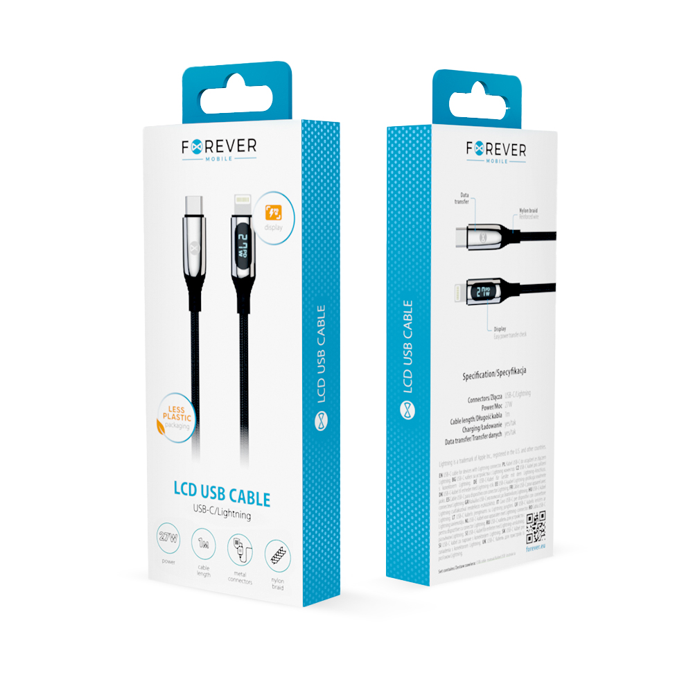 Forever kabel LCD USB-C - USB-C 1,0 m 100W czarny / 2