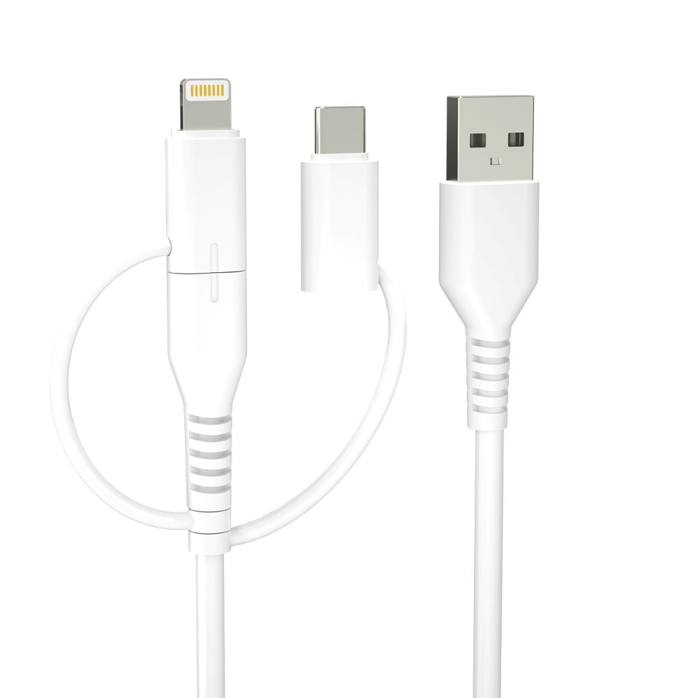 Forever kabel recycling 3w1 1,5m 2,4A USB-A - USB-C +microUSB+ Lightning KR3W1-00 bia�y