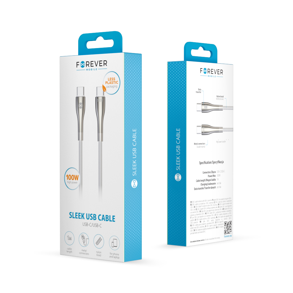 Forever kabel Sleek USB-C - USB-C 1,0 m 100W bia�y / 2