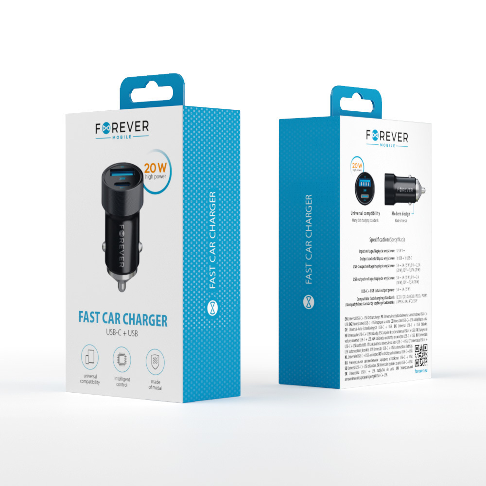 Forever �adowarka samochodowa PD3.0 + QC3.0 CC-06 1x USB-C 1x USB 20W czarna / 7