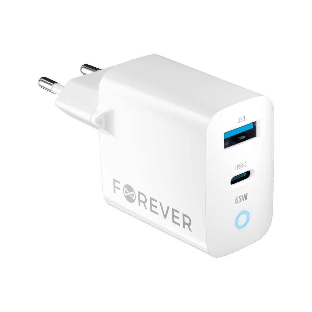 Forever �adowarka sieciowa GaN PD QC TC-06-65AC 1x USB-C 1x USB 65W bia�a