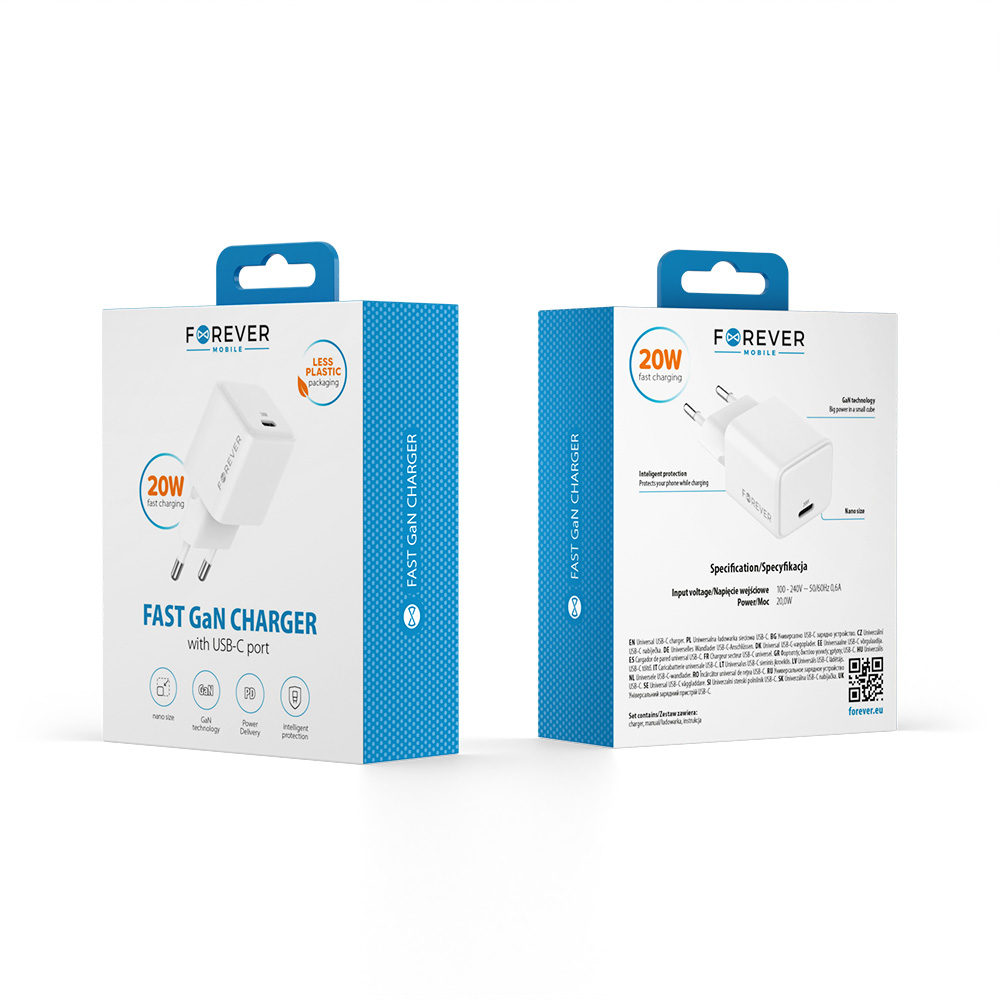 Forever �adowarka sieciowa GaN PD QC TC-08-20C 1x USB-C 20W bia�a / 3