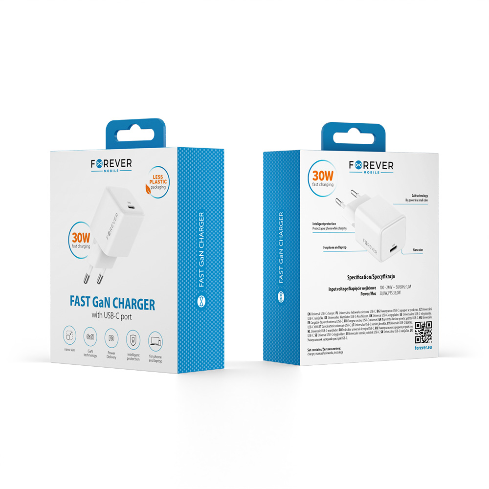 Forever �adowarka sieciowa GaN PD QC TC-08-30C 1x USB-C 30W bia�a / 3