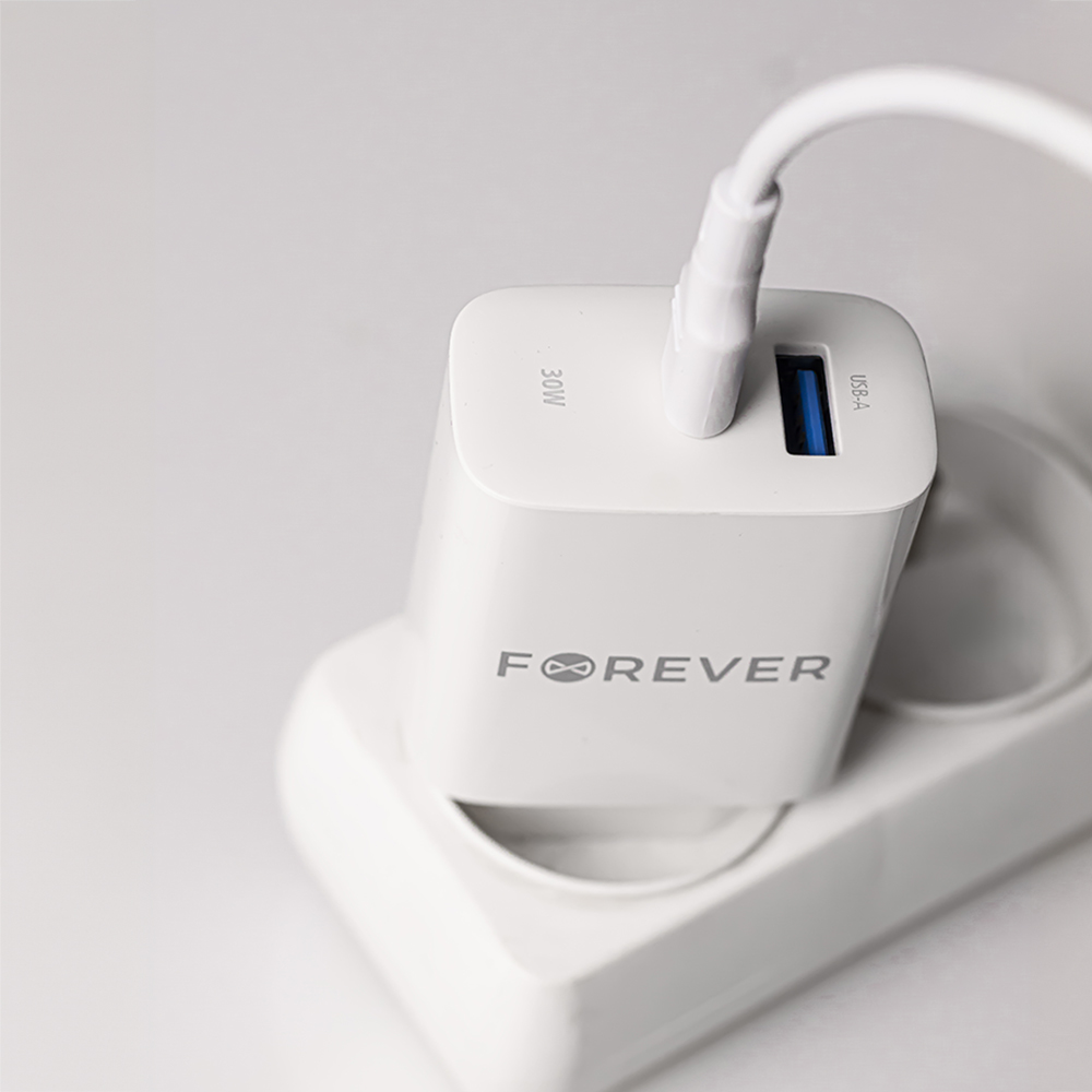 Forever �adowarka sieciowa PD QC TC-07 1x USB-C 1x USB 30W bia�a + kabel USB-C - USB-C 60W / 11