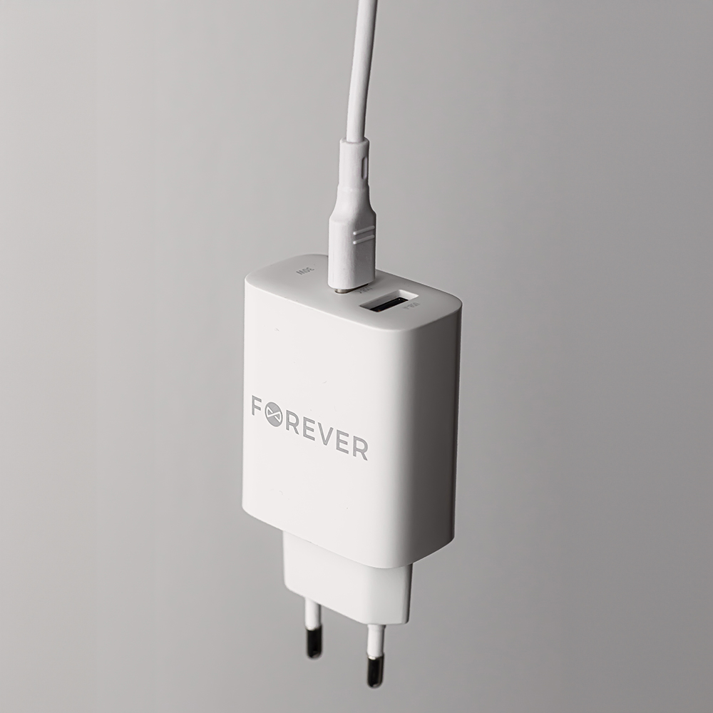 Forever �adowarka sieciowa PD QC TC-07 1x USB-C 1x USB 30W bia�a + kabel USB-C - USB-C 60W / 12