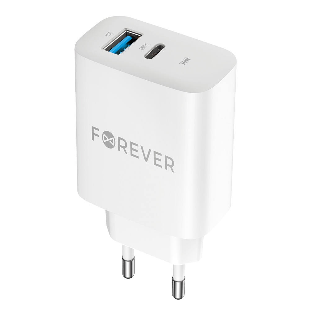 Forever �adowarka sieciowa PD QC TC-07 1x USB-C 1x USB 30W bia�a + kabel USB-C - USB-C 60W / 2