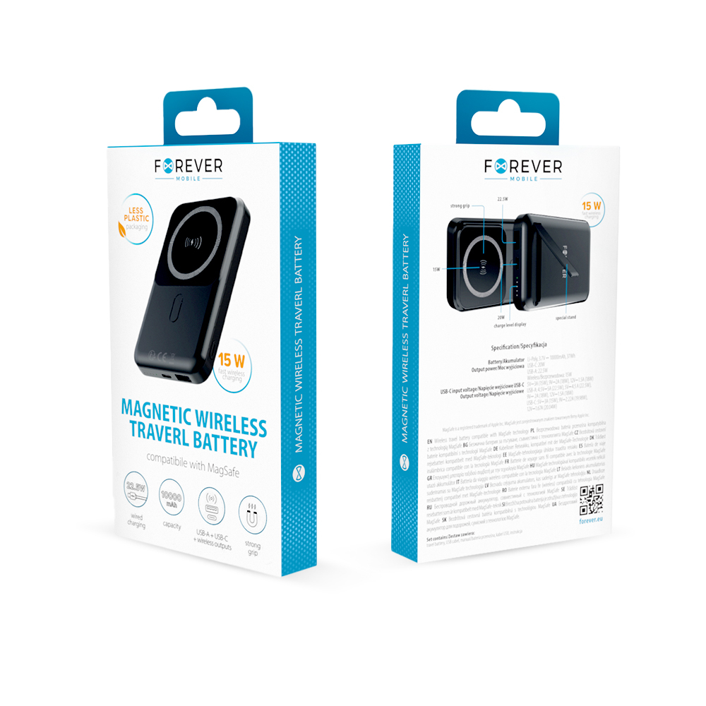 Forever power bank bezprzewodowy MATB-100 PD QC 22.5W 10000 mAh czarny magnetyczny / 5