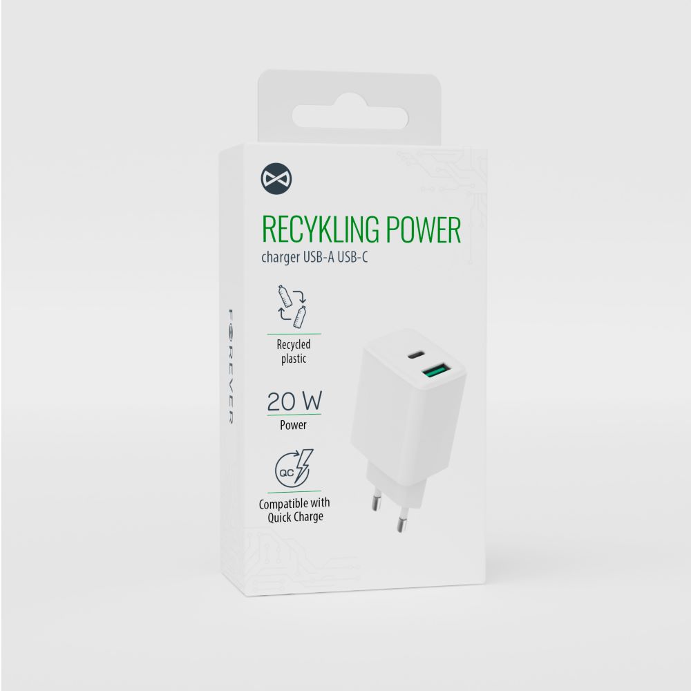 Forever recycling �adowarka sieciowa USB + USB-C 20W LSR20-AC-00 bia�a