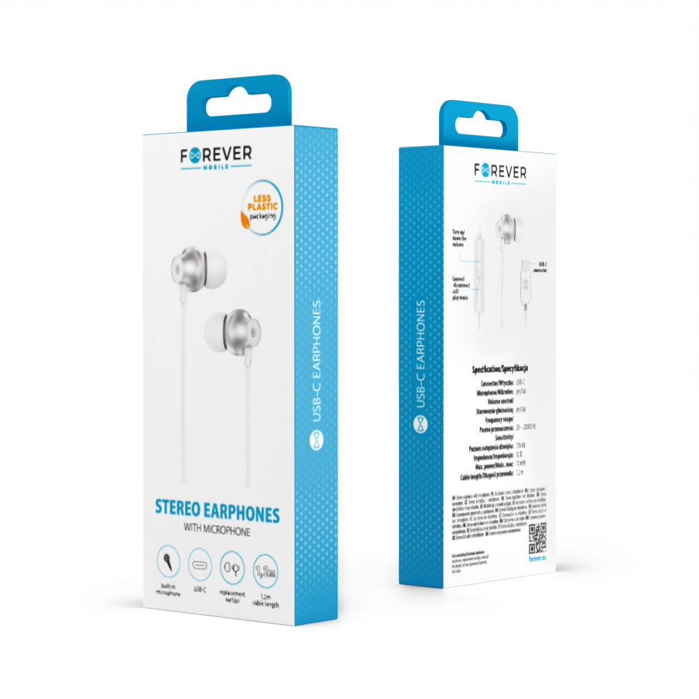 Forever s�uchawki przewodowe EP-02 dokana�owe USB-C bia�e / 2