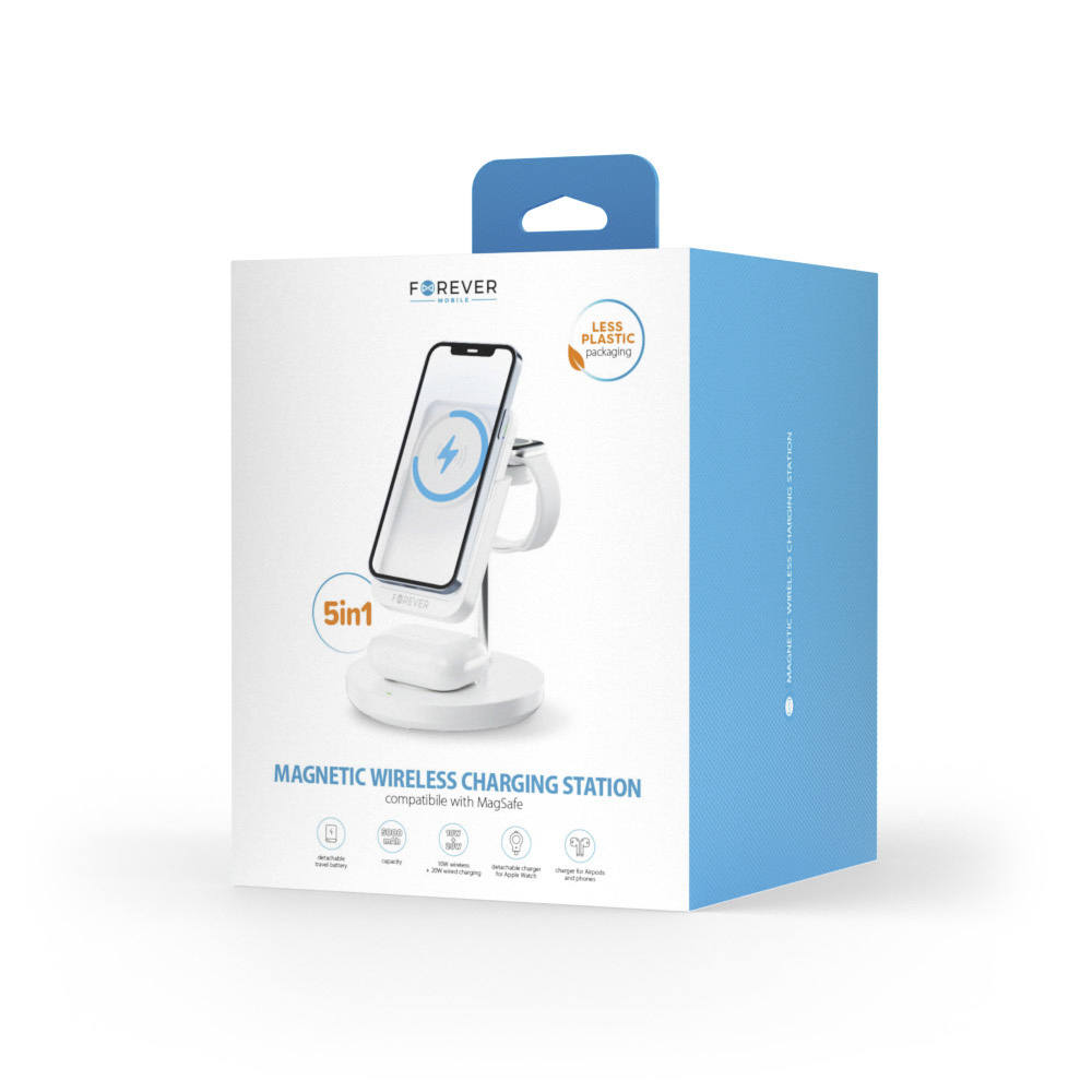 Forever stacja �aduj�ca bezprzewodowa magnetyczna z power bankiem MACS-100 bia�a 5w1 / 7