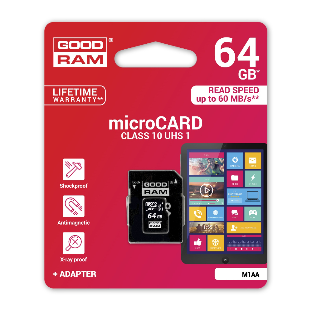 GoodRam karta microSDXC 64 GB (kl. 10, UHS I) 30/15 MB/s + adapter