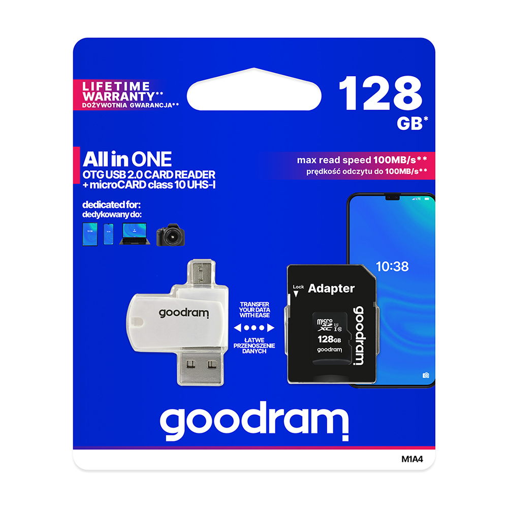 GoodRam microSDHC (128GB | klasa 10 | UHS I) + adapter + czytnik kart