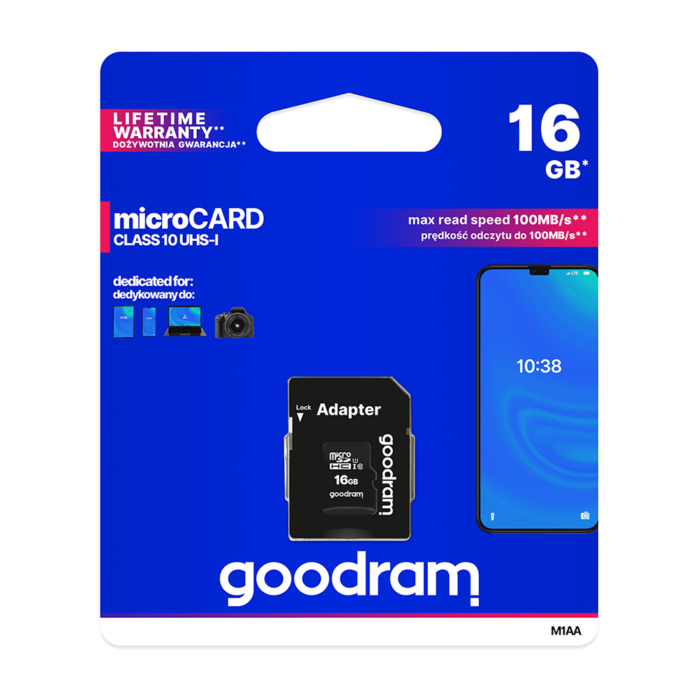 GoodRam microSDHC (16GB | klasa 10 | UHS I) + adapter / 3