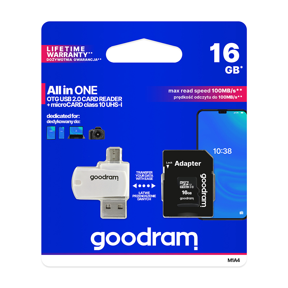GoodRam microSDHC (16GB | klasa 10 | UHS I) + adapter + czytnik kart