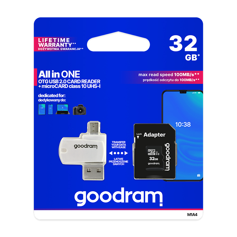 GoodRam microSDHC (32GB | klasa 10 | UHS I) + adapter + czytnik kart