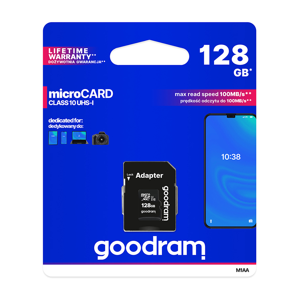 GoodRam microSDXC (128GB | klasa 10 | UHS-I) 100/10 MB/s + adapter / 3