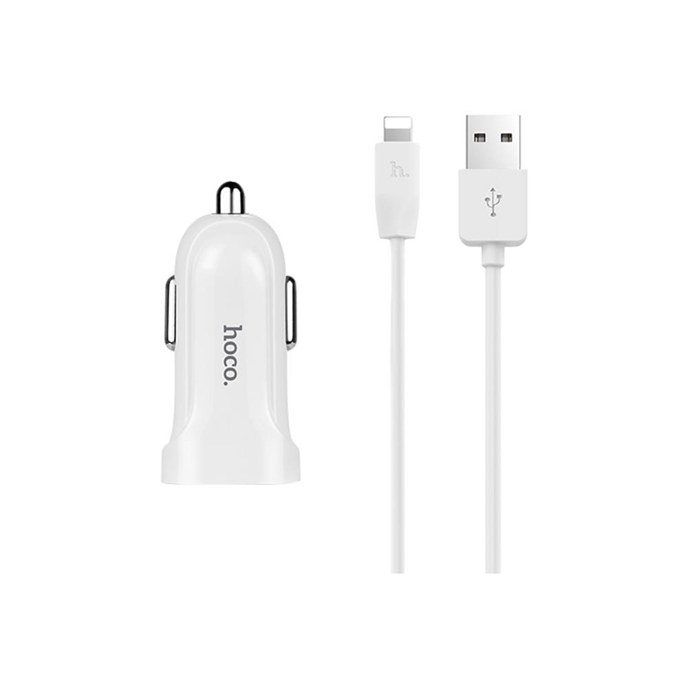 HOCO �adowarka samochodowa Z2 plus kabel 8-pin bia�a 1USB 1,5A