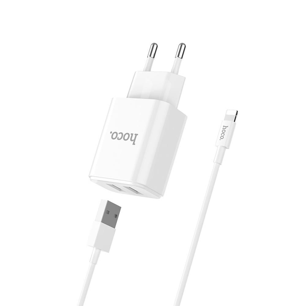 HOCO �adowarka sieciowa C62A plus kabel 8-pin bia�a 2USB 2,1A