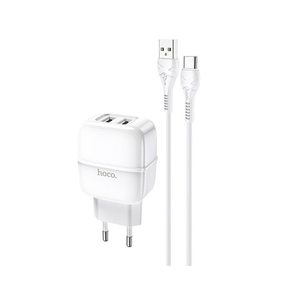 HOCO �adowarka sieciowa C77A plus kabel typ-C bia�a 2USB 2,4A