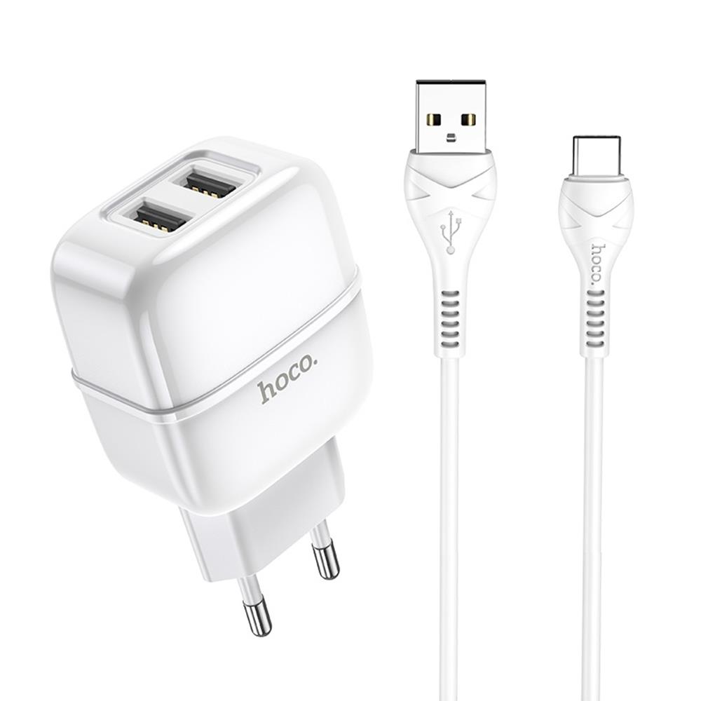 HOCO �adowarka sieciowa C77A plus kabel typ-C bia�a 2USB 2,4A / 2