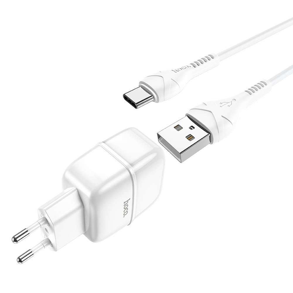 HOCO �adowarka sieciowa C77A plus kabel typ-C bia�a 2USB 2,4A / 3