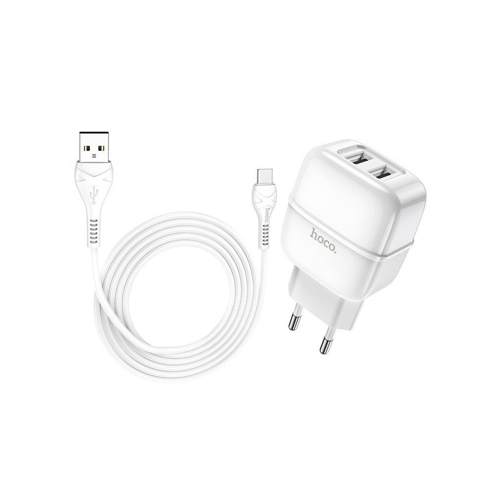 HOCO �adowarka sieciowa C77A plus kabel typ-C bia�a 2USB 2,4A / 4
