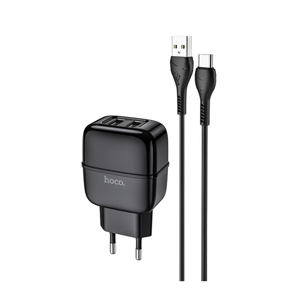 HOCO �adowarka sieciowa C77A plus kabel typ-C czarna 2USB 2,4A