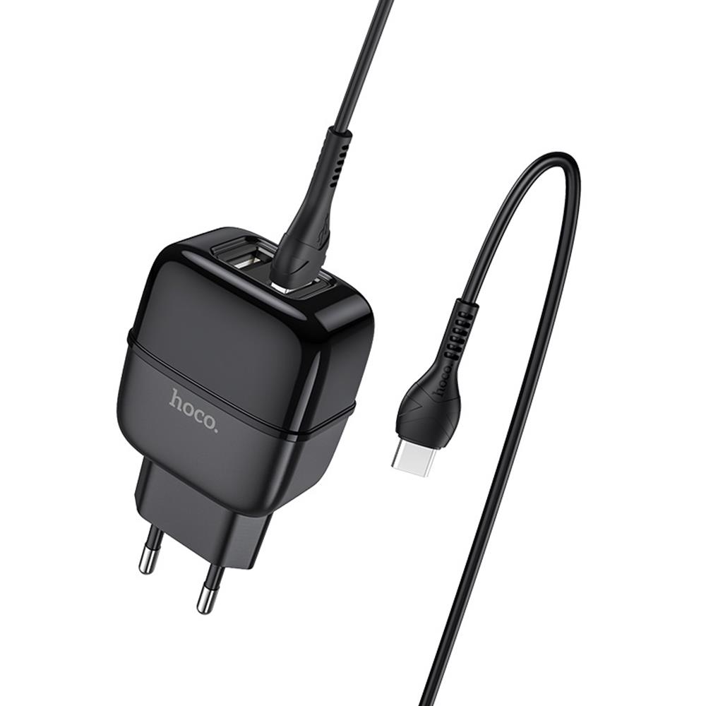 HOCO �adowarka sieciowa C77A plus kabel typ-C czarna 2USB 2,4A / 3