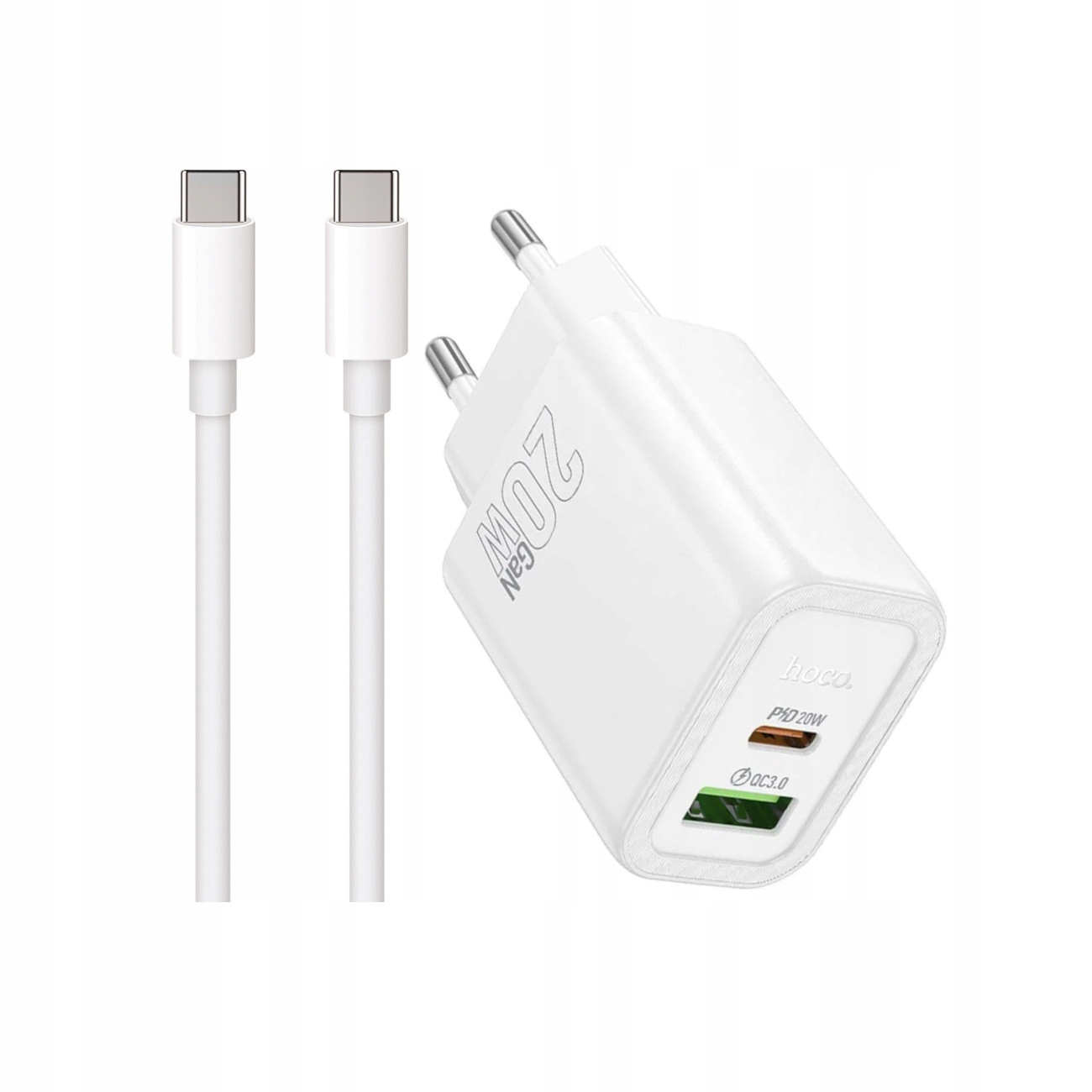 Szybka �adowarka GaN 20W PD QC FCP HOCO z d�ugim kablem 2m USB-C do telefonu 2 wej�cia bia�a Samsung Galaxy A25 5G / 2