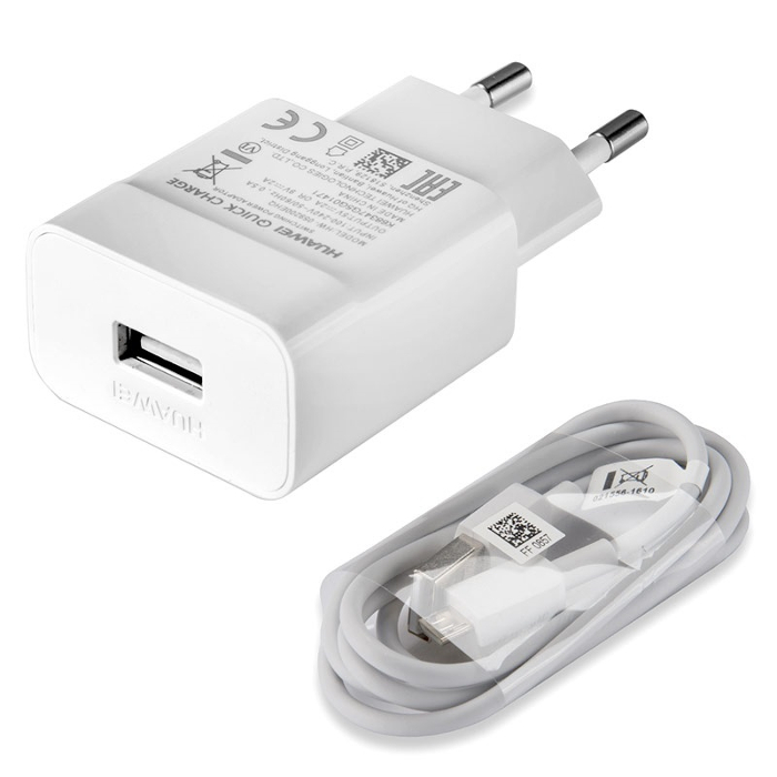 Huawei szybka �adowarka sieciowa Fast Charger AP32 (9V/5V / 2A) bia�y + kabel USB-A / micro-USB