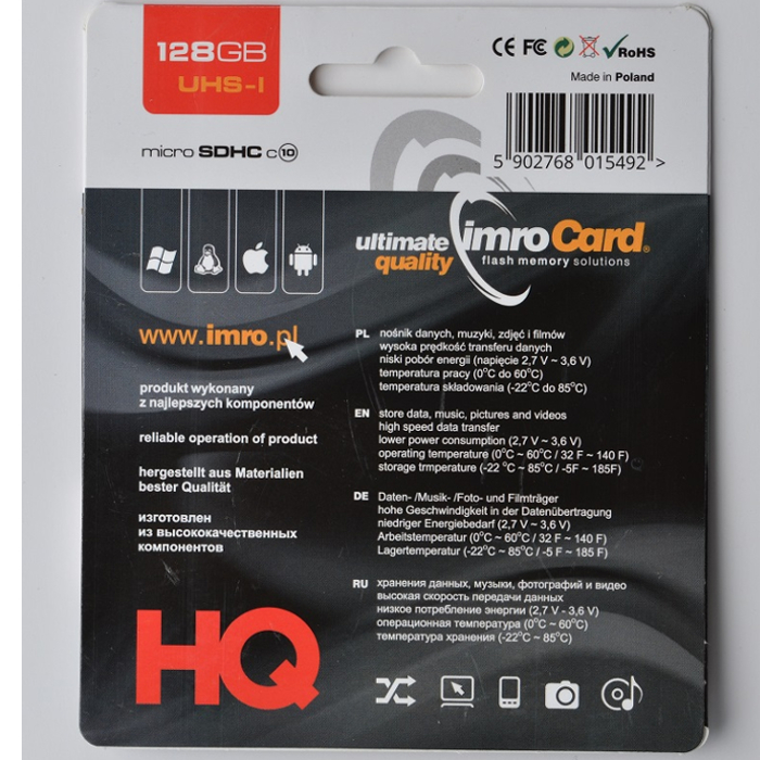 IMRO MicroSD 128GB kl.10 UHS-I z adapterem / 2