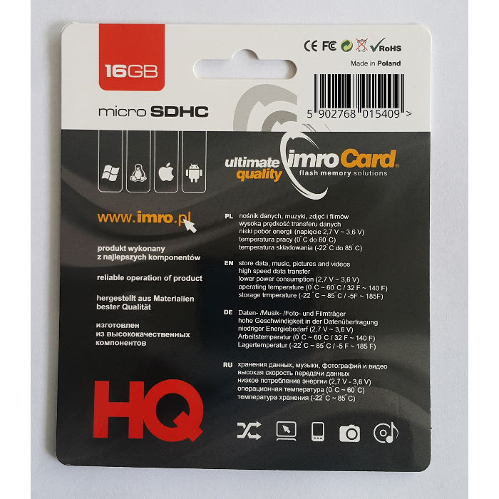 IMRO MicroSDHC 16GB kl.4 bez adaptera / 2