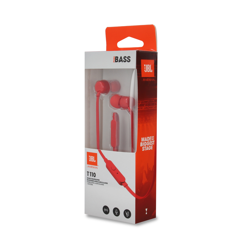 JBL s�uchawki przewodowe douszne z mikrofonem T110 czerwone