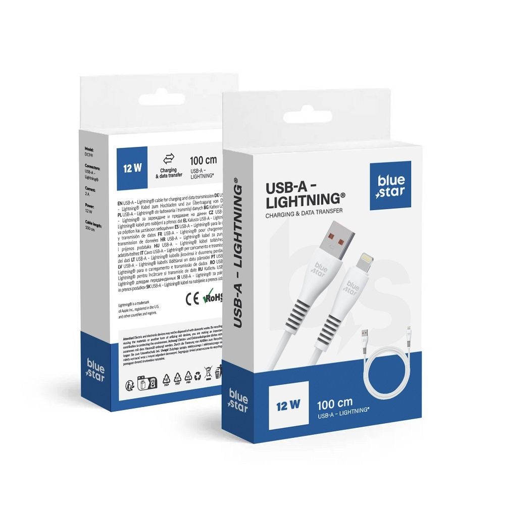 Kabel do �adowarki USB do Lightning 12W 2A Blue Star 1m bia�y Apple iPhone 12 / 2