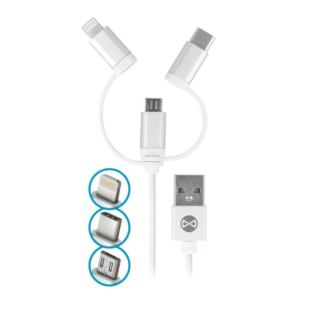 Kabel Forever 3w1 micro-USB + iPhone 8-PIN + USB typ-C bia�y