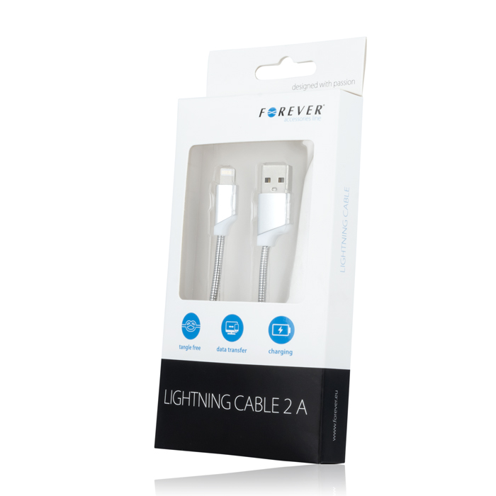 Kabel Forever do iPhone 8-PIN metalowy srebrny 1m 2A / 2