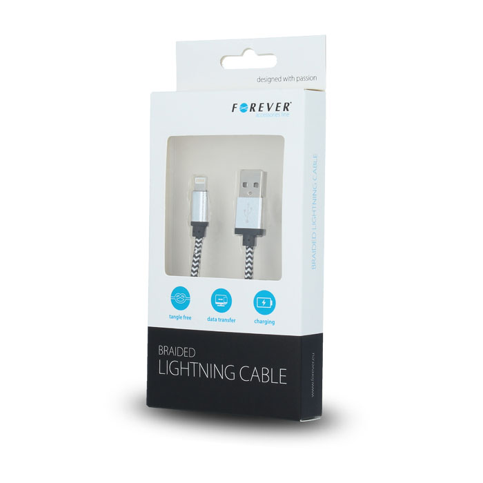 Kabel Forever do iPhone 8-PIN pleciony bia�y 1m 1A / 3