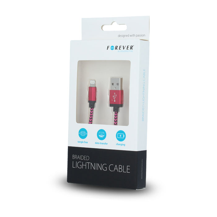 Kabel Forever do iPhone 8-PIN pleciony r�owy 1m 1A / 3