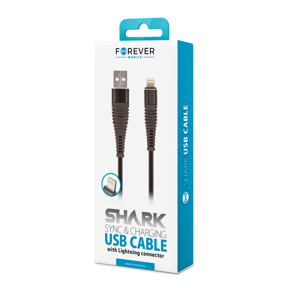 Kabel Forever do iPhone 8-PIN Shark czarny 1m 2A / 2