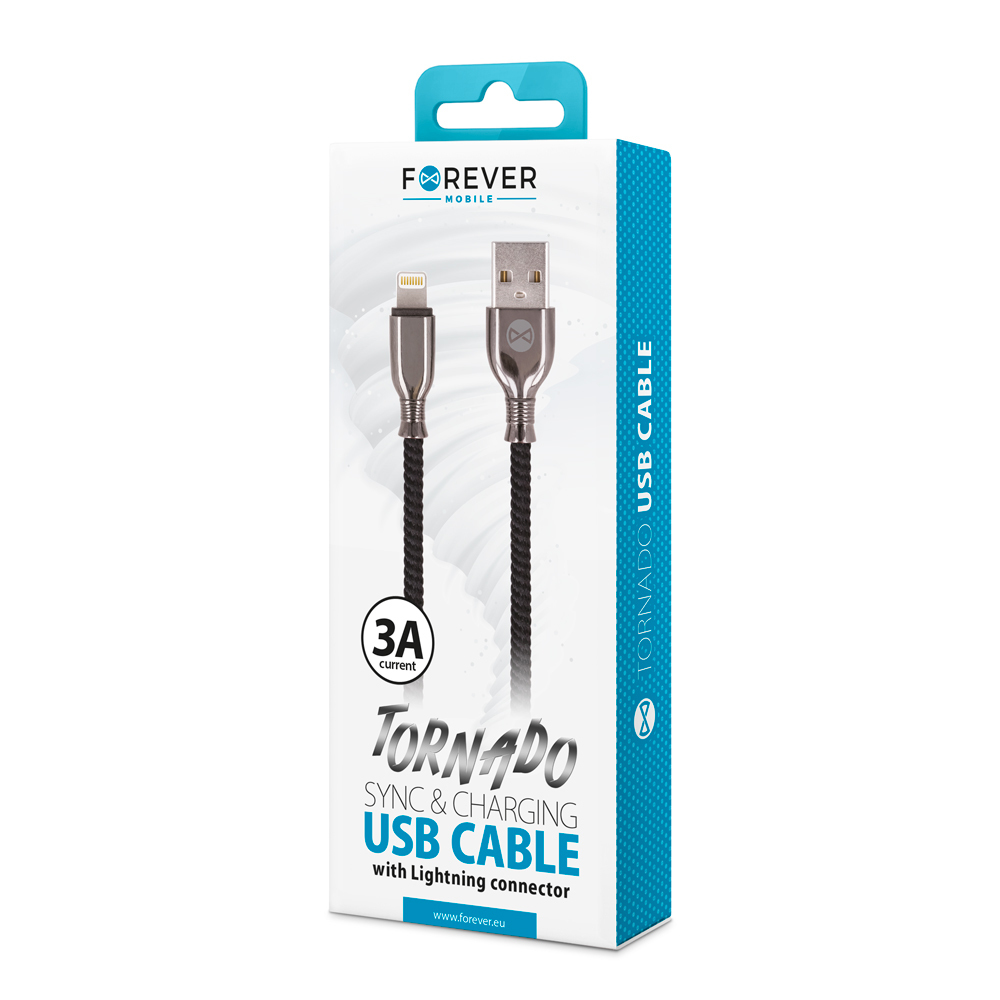 Kabel Forever do iPhone 8-PIN Tornado czarny 1m 3A / 2