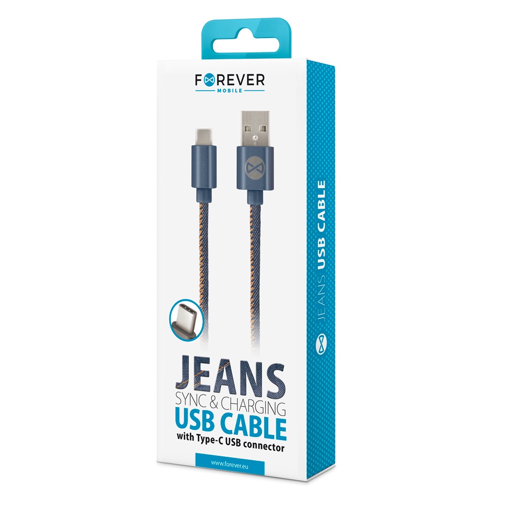 Kabel Forever USB typ-C jeans 1m 2A / 2