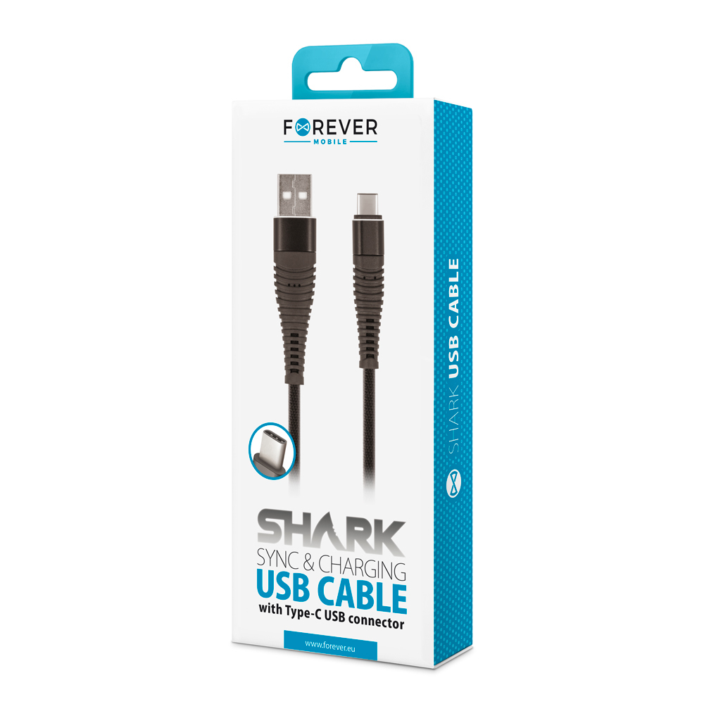 Kabel Forever USB typ-C Shark czarny 1m 2A / 2