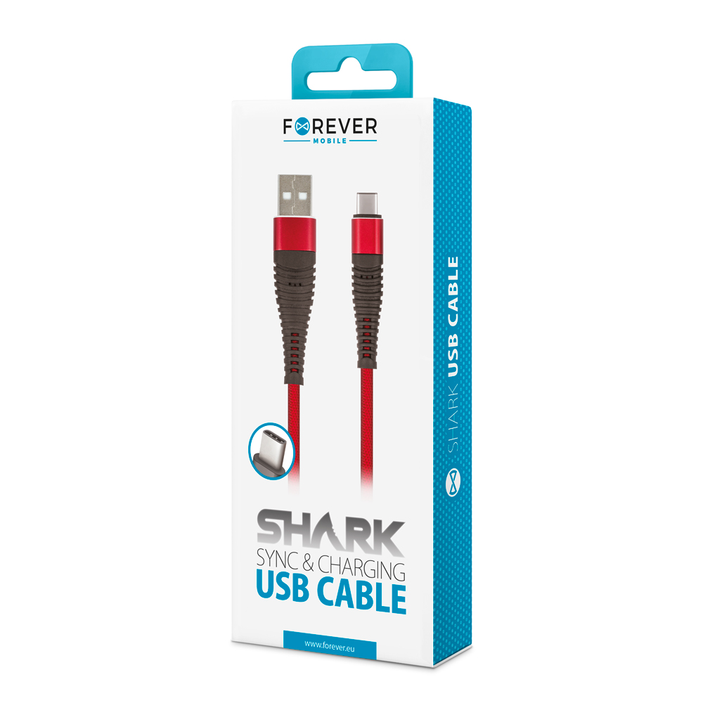 Kabel Forever USB typ-C Shark czerwony 1m 2A / 2