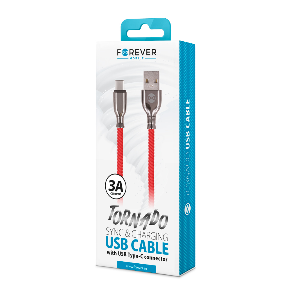 Kabel Forever USB typ-C Tornado czerwony 1m 3A / 2