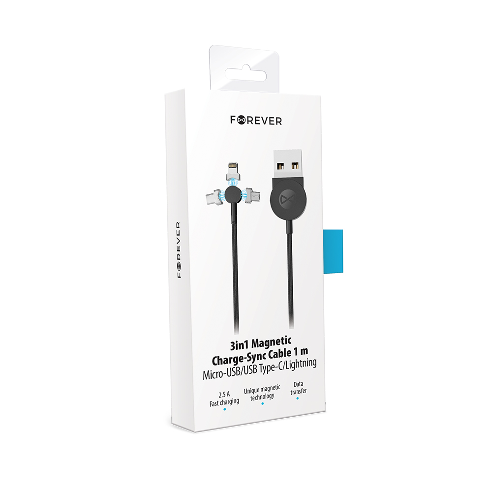 Kabel magnetyczny 3w1 z przesy�em danych 2,5A 1m czarny Core / 4
